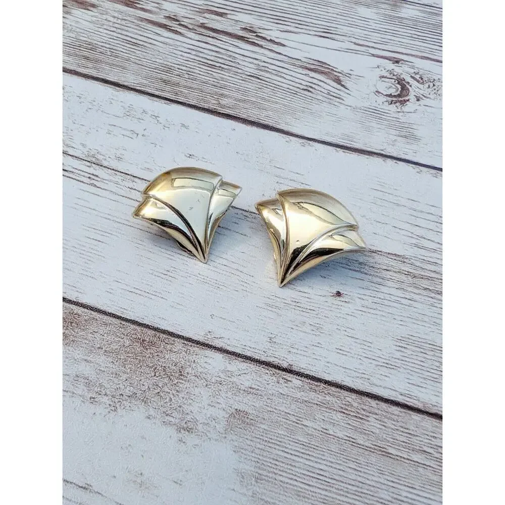 Vintage Clip On Earrings - Fancy Flourish Like Light Gold Tone - Some Marks